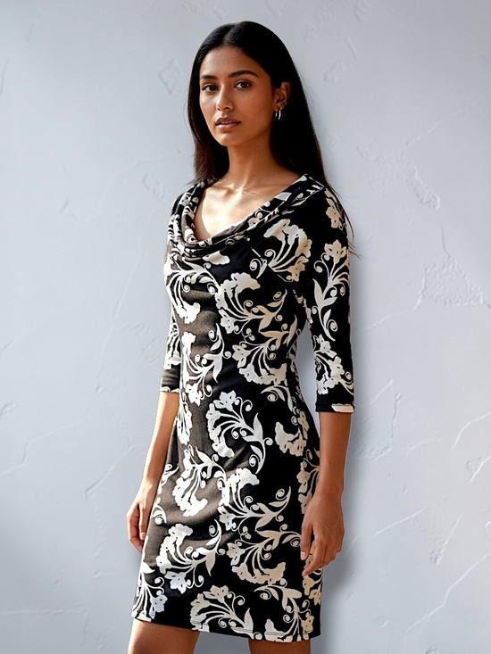 White House Black Market Dresses & Skirts - WHBM Black White Floral Dress XS 3/4 Sleeve Mini Stretch Career Chic